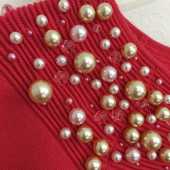 Anthropologie Moth Brienne Pearl Sweater Cap Sleeves Size XS-M Pink/Red - Picture 7 of 15